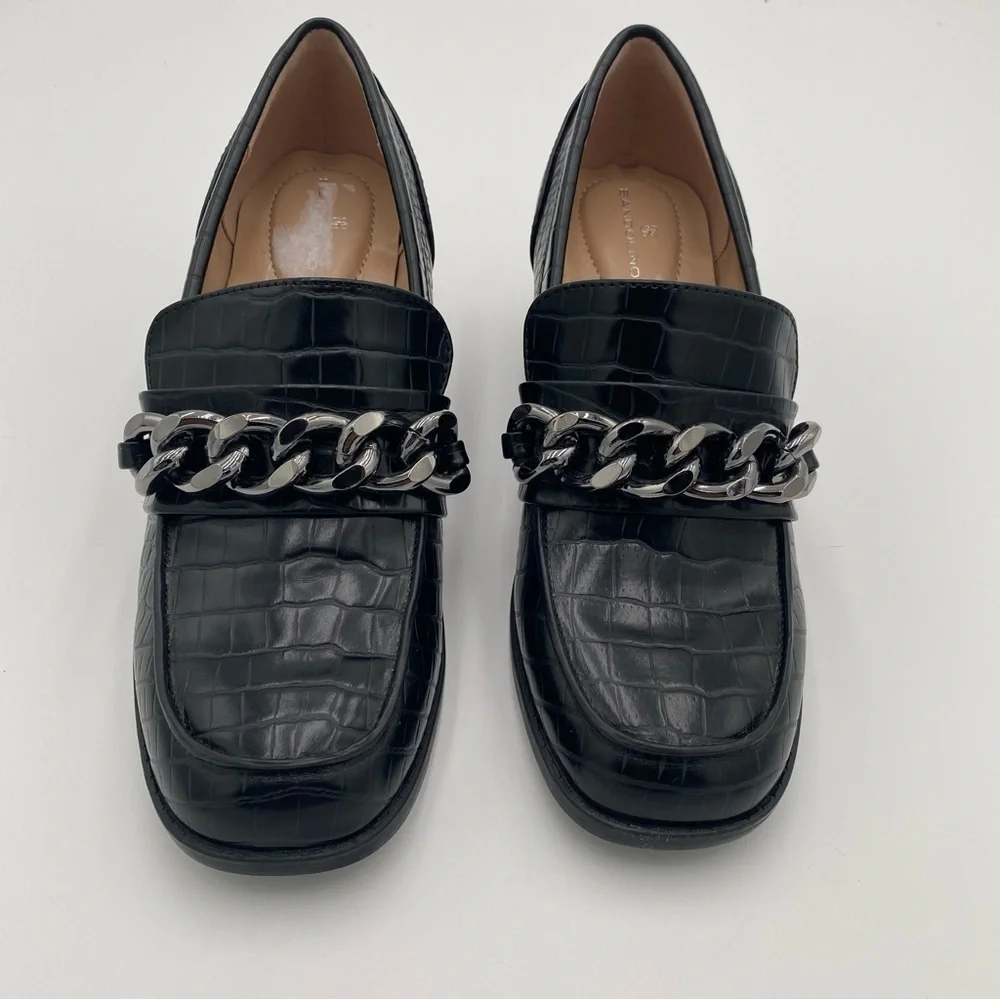 Bandolino Misha Croc Print Slip On Loafers‎ Chunky Block Heeled Shoes Black 6.5
